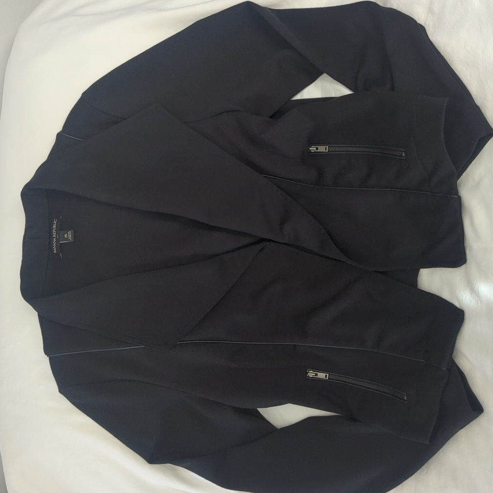 Banana Republic Black Open-Front Zip Pocket Blazer, Sz M
